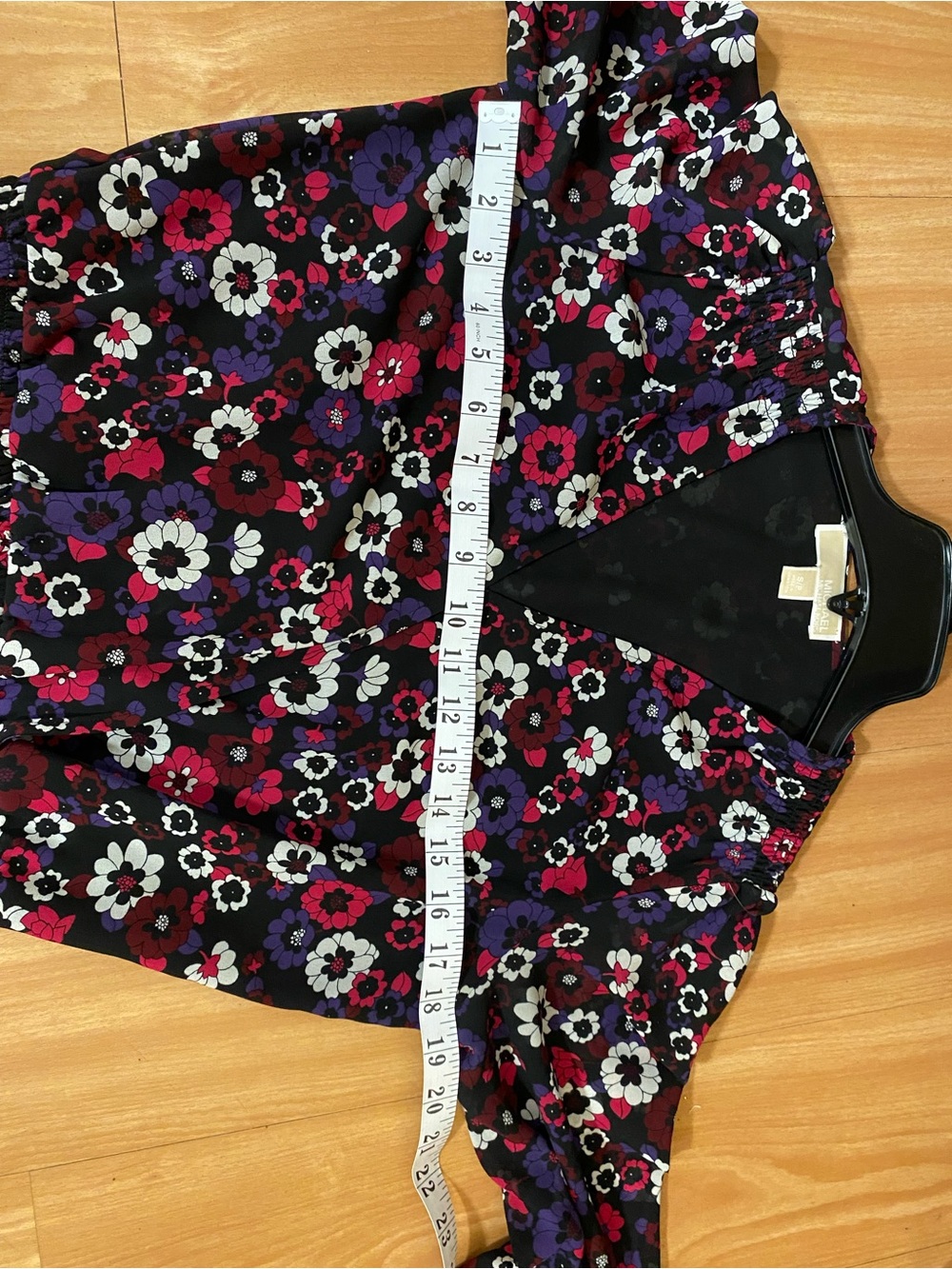 MICHAEL Michael Kors Floral Wrap Long-Sleeve Dress in Black, Magenta, Purple - Picture 8 of 12